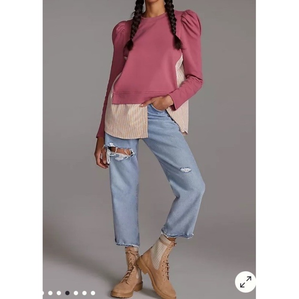 Anthropologie Maeve Layered Tunic Sweatshirt Women's Sz M Mauve Pink